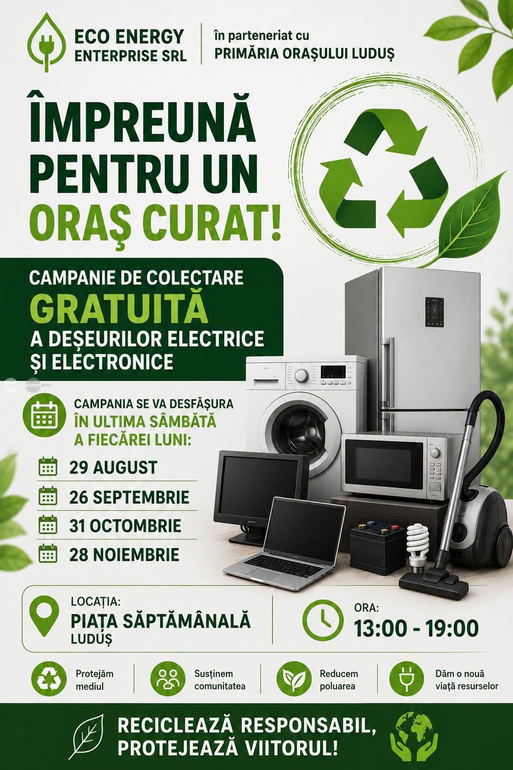 Eco Energy Enterprise organizează în Luduș o campanie gratuită de colectare DEEE în 2026
