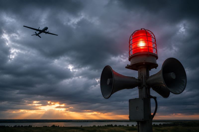 Pompieri în acțiune stingând incendiu provocat de dronă prăbușită