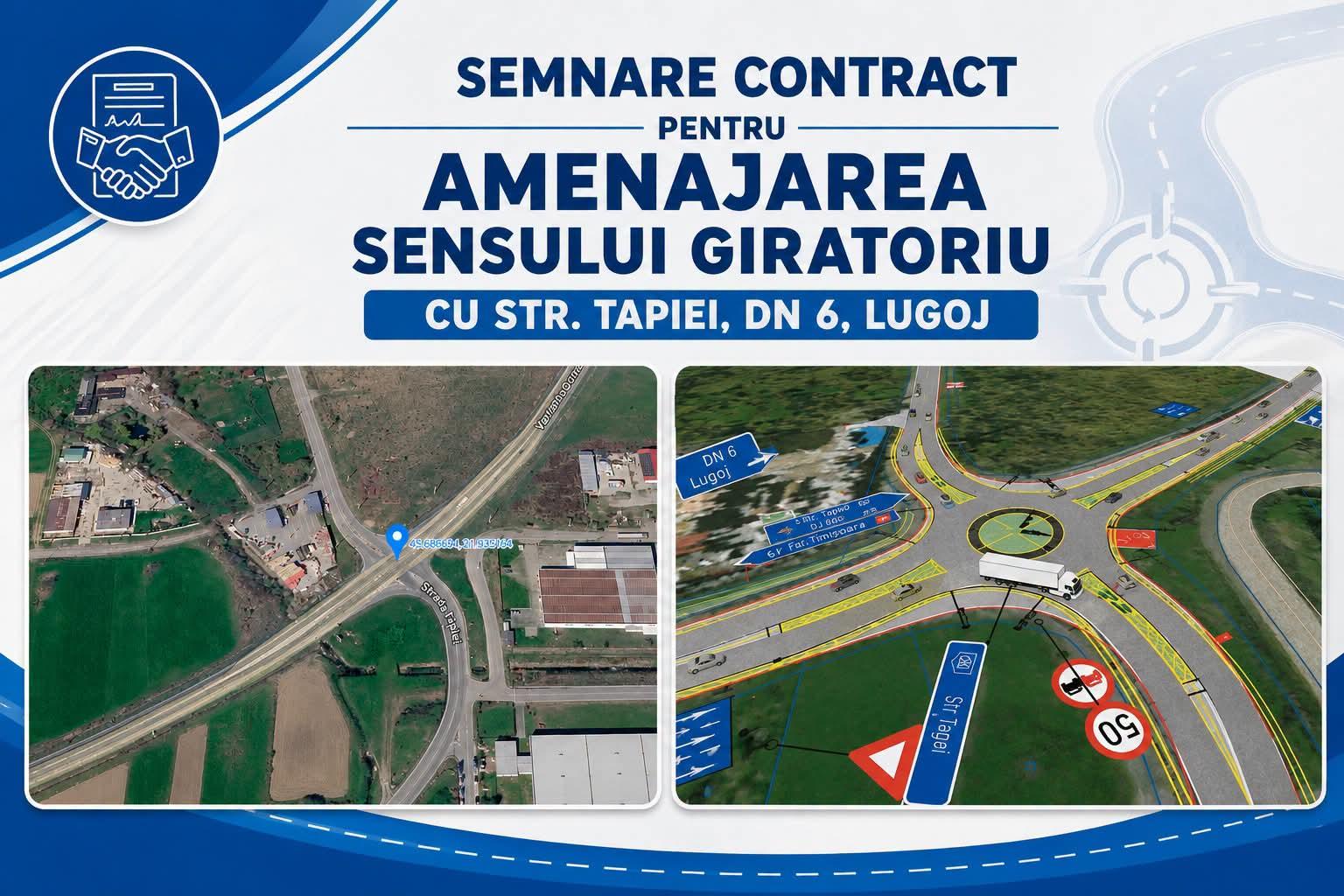 Constructori lucrând la noul sens giratoriu pe DN 6 în Lugoj Constructori lucrând la noul sens giratoriu pe DN 6 în Lugoj