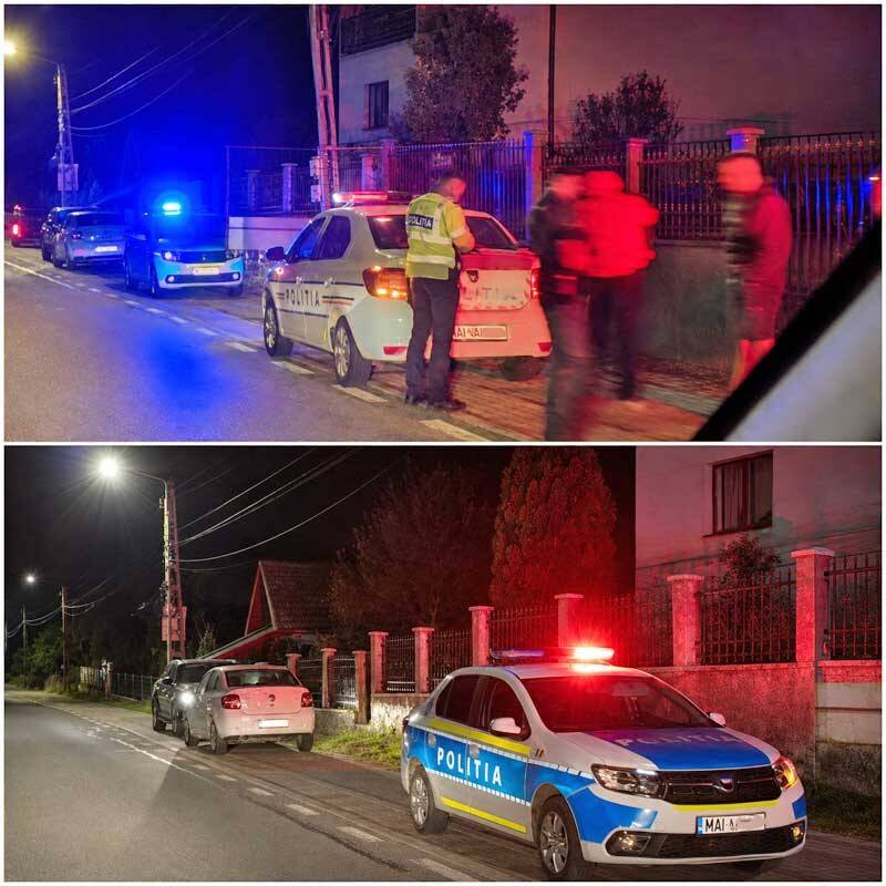 Polițiști în acțiune la Borșa, autospecială avariată, fragment de rocă Polițiști în acțiune la Borșa, autospecială avariată, fragment de rocă