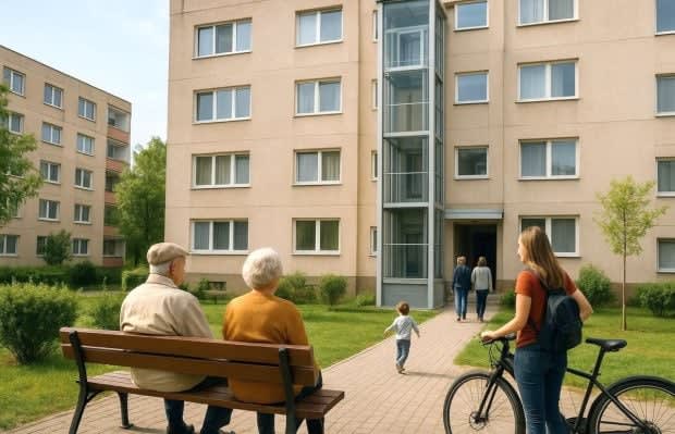 Imagine ilustrativă cu lift modern într-un bloc vechi din România Imagine ilustrativă cu lift modern într-un bloc vechi din România