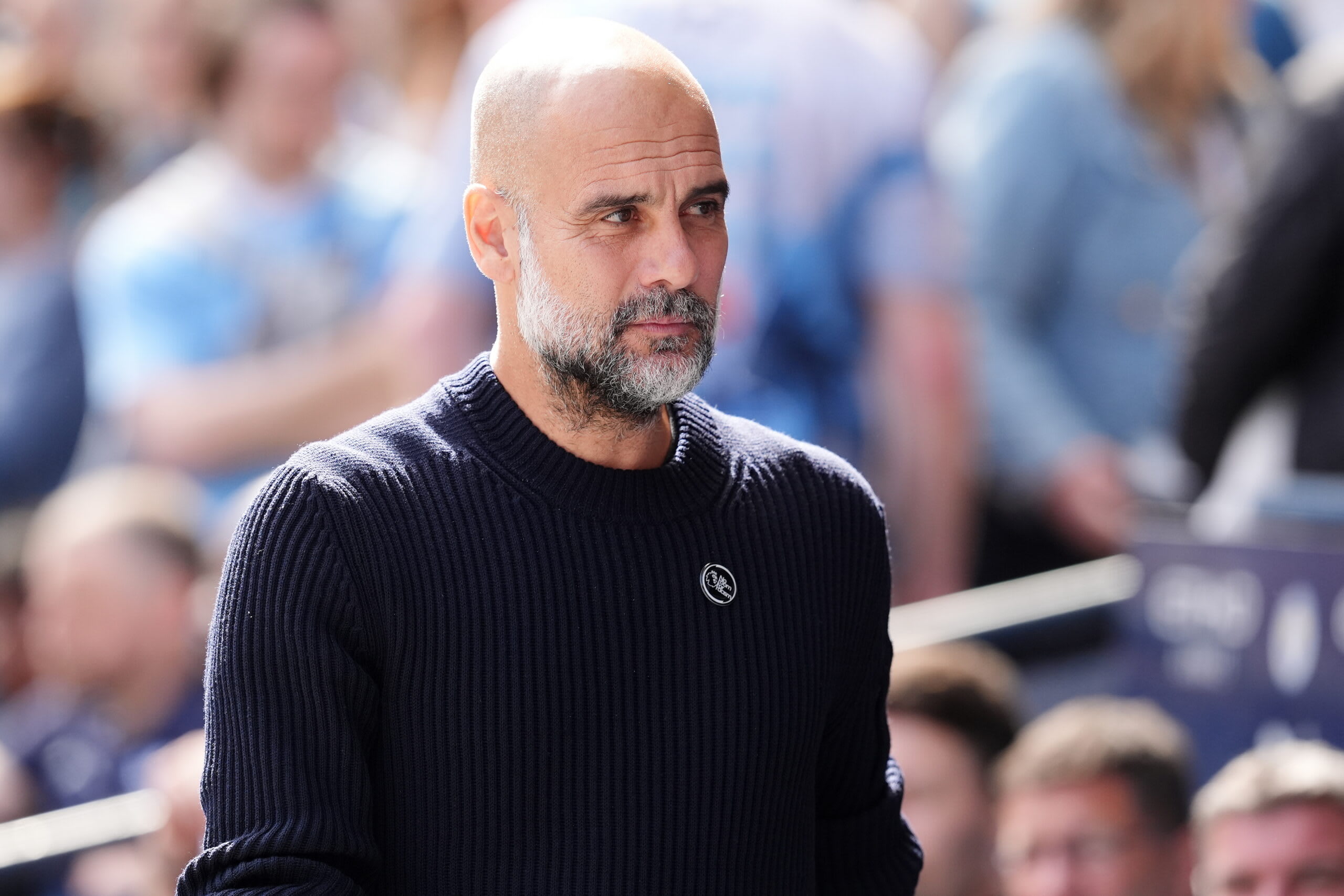 Pep Guardiola în timpul unei conferințe de presă, în vârstă de 55 de ani Pep Guardiola în timpul unei conferințe de presă, în vârstă de 55 de ani