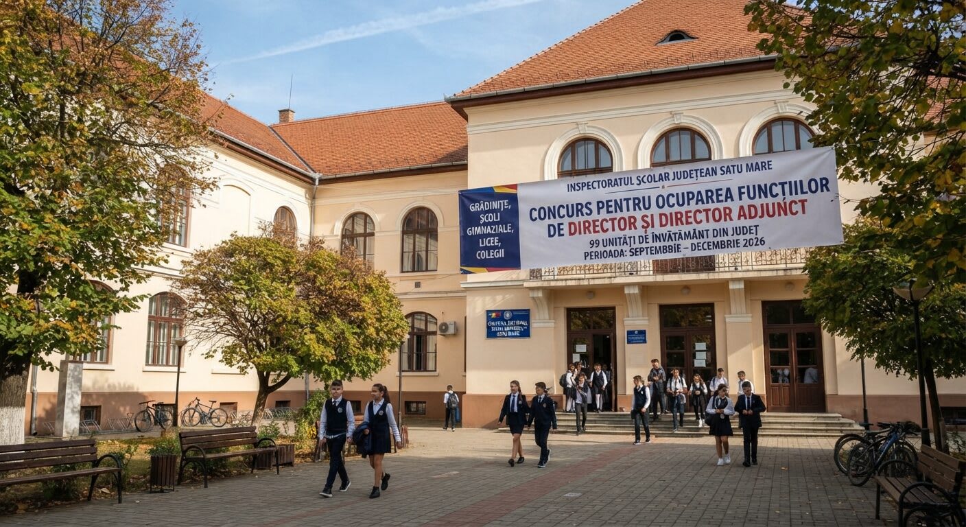 Elevi și profesori în curtea unei școli din Satu Mare Elevi și profesori în curtea unei școli din Satu Mare