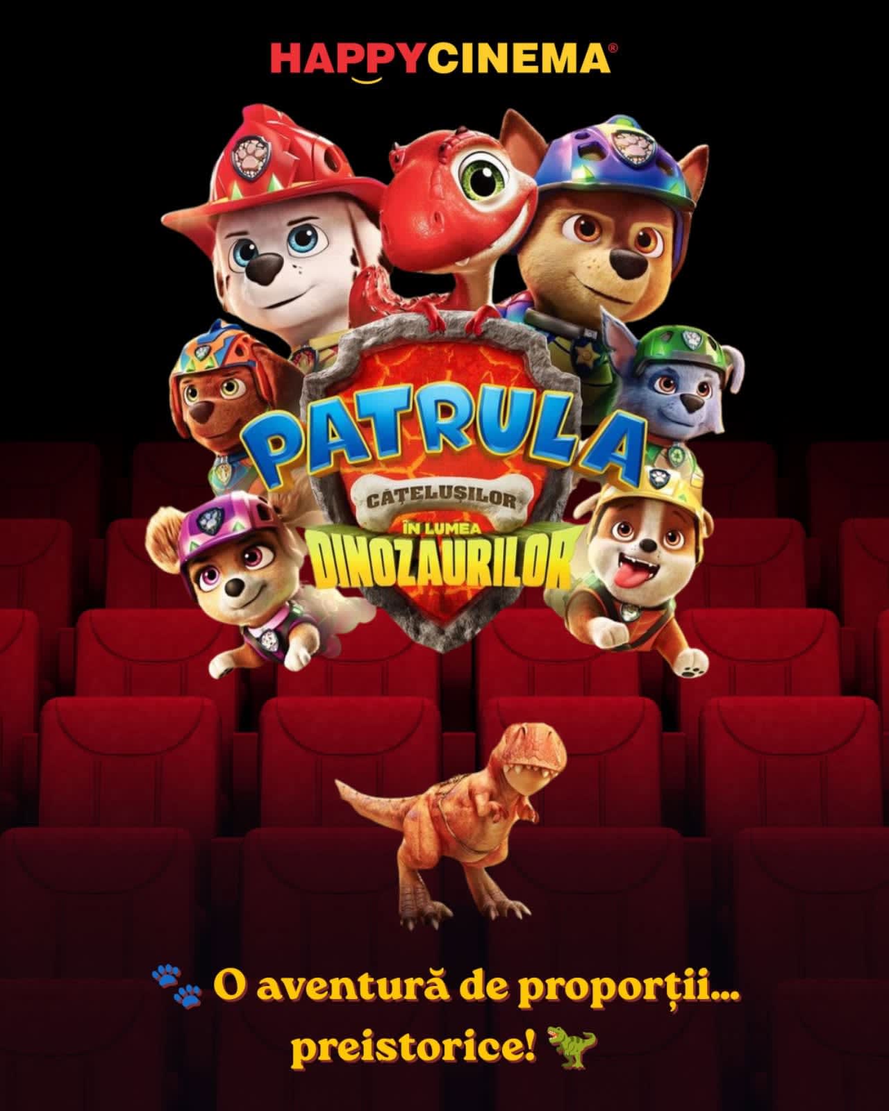 Copii în sala de cinema urmărind filmul Patrula Dinozaurilor Copii în sala de cinema urmărind filmul Patrula Dinozaurilor