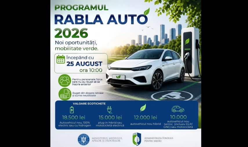 Autovehicul electric nou, înscriere Rabla Auto 2026