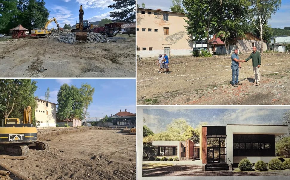 Constructor ridicând noul corp de clădire al liceului din Târgu Ocna Constructor ridicând noul corp de clădire al liceului din Târgu Ocna