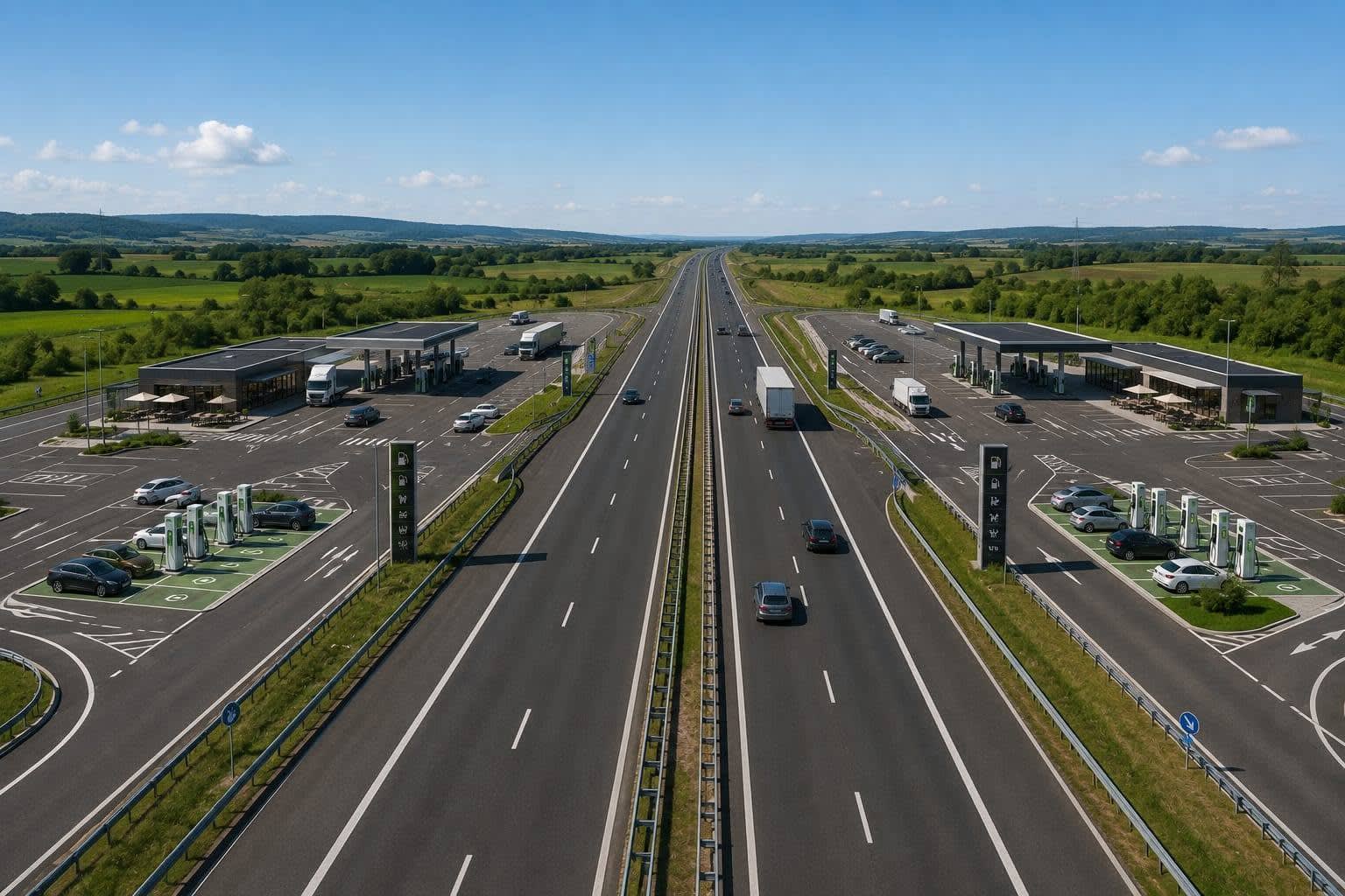 Benzinărie modernă pe autostrada A7 în Vrancea, cu pompe și spații comerciale Benzinărie modernă pe autostrada A7 în Vrancea, cu pompe și spații comerciale