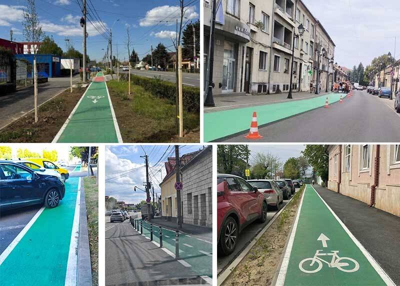 Bicicliști circulând pe pistele recent amenajate în Baia Mare Bicicliști circulând pe pistele recent amenajate în Baia Mare