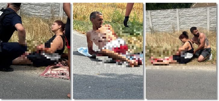 Polițiști și echipaje medicale intervenind la locul incidentului din Timiș Polițiști și echipaje medicale intervenind la locul incidentului din Timiș