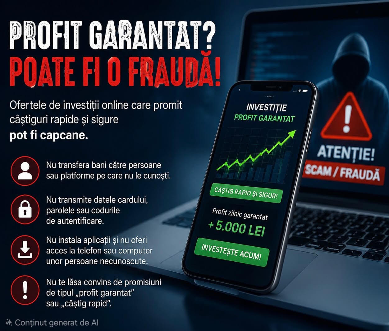 Avertisment: Investiții online cu profit garantat pot fi o înșelătorie