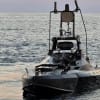 Avion F-16 lansând foc asupra dronei maritime în Marea Neagră