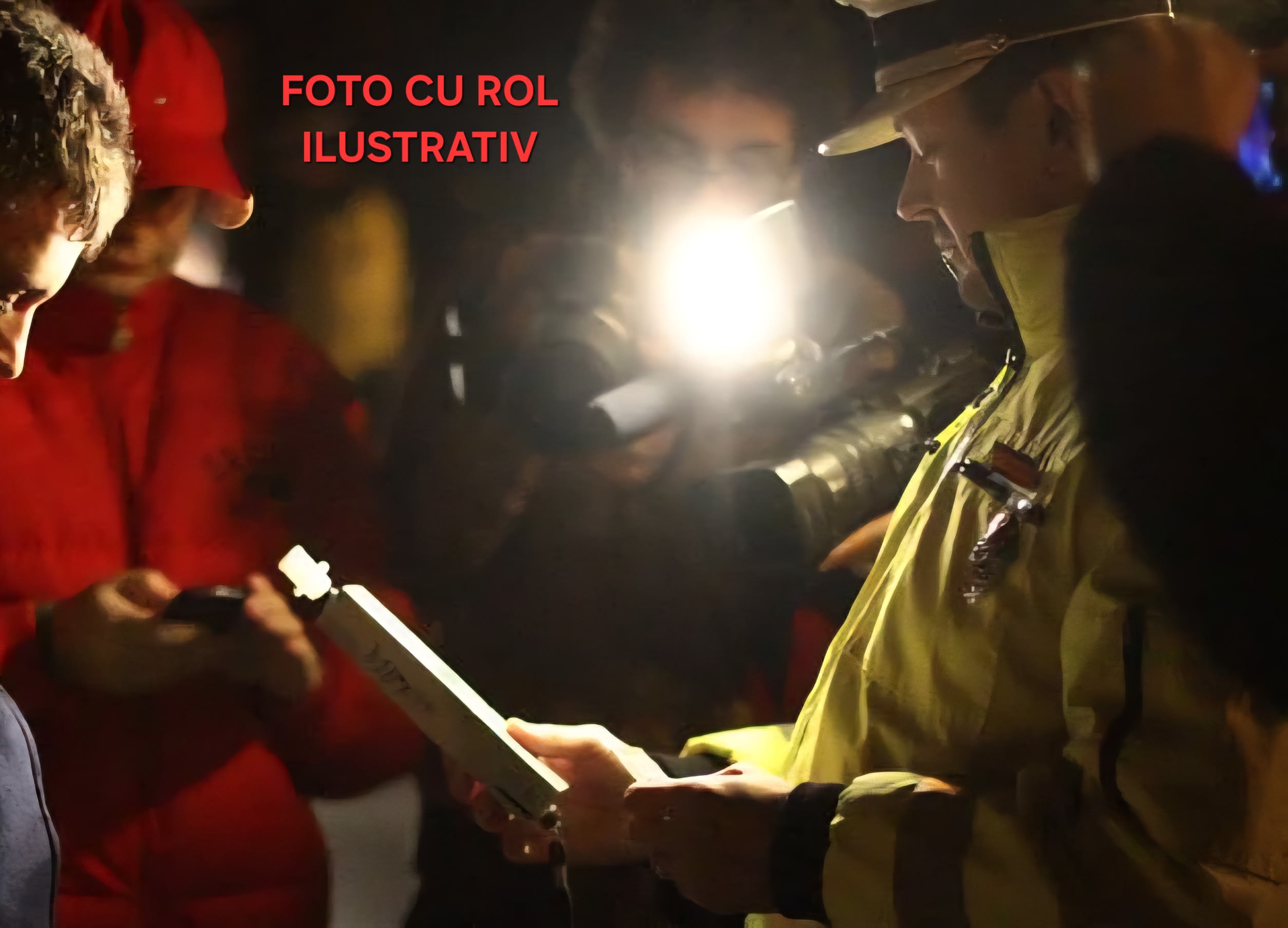 Polițiști rutieri verificând un șofer în Vrancea, noaptea Polițiști rutieri verificând un șofer în Vrancea, noaptea