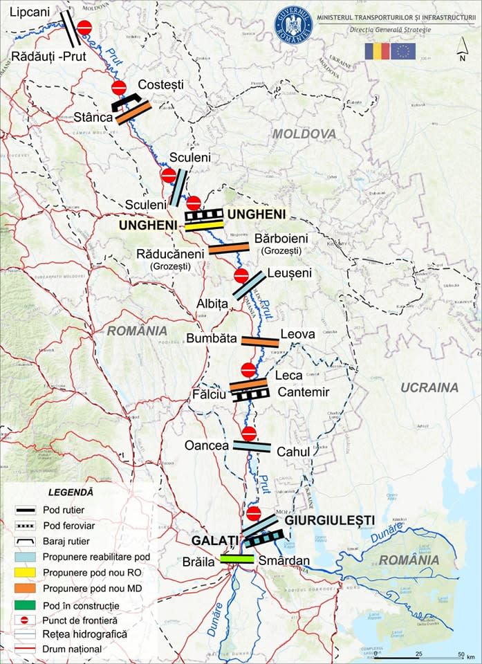 Pod rutier peste râul Prut, construcție în curs, regiunea Moldova Pod rutier peste râul Prut, construcție în curs, regiunea Moldova