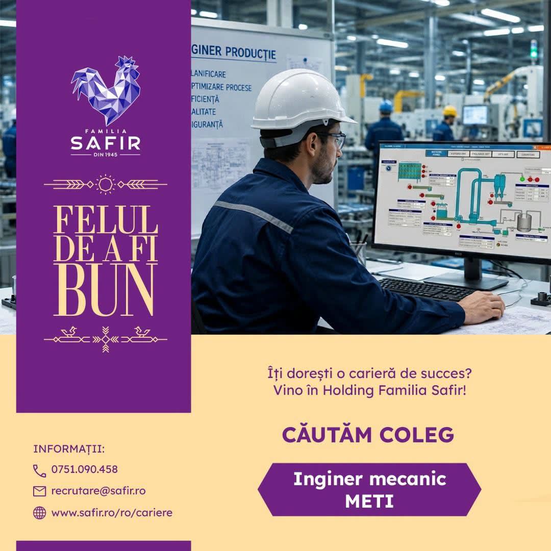 Holding Familia SAFIR angajează inginer mecanic pentru fabrica METI din Chițcani