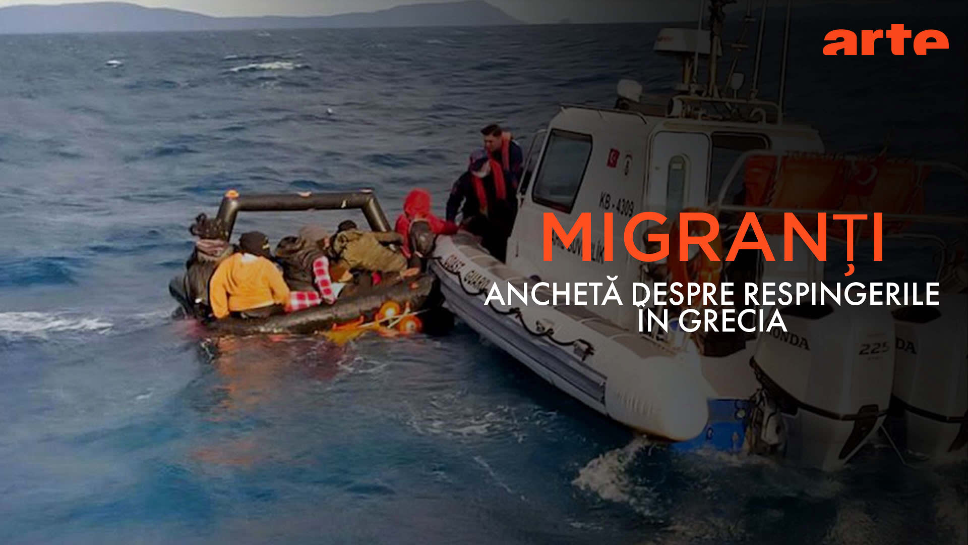 Migrants being rescued by Greek police at sea near Crete