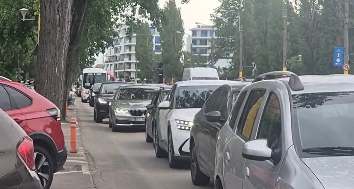 Șofer cu permis de conducere în mână, semn de avertizare, mașină în trafic Șofer cu permis de conducere în mână, semn de avertizare, mașină în trafic