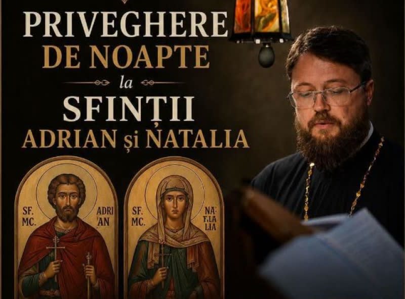 Priveghere de noapte la Biserica Pacea din Botoșani: Slujbă specială pentru Sfinții Adrian și Natalia Priveghere de noapte la Biserica Pacea din Botoșani: Slujbă specială pentru Sfinții Adrian și Natalia