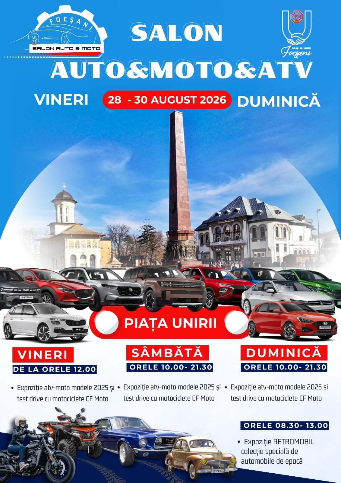 Expoziție de autoturisme și motociclete în Piața Unirii din Focșani Expoziție de autoturisme și motociclete în Piața Unirii din Focșani