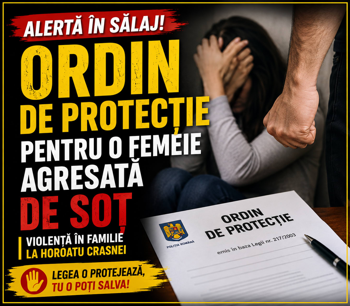 Ordin de protecție emis pentru o femeie agresată de soț, Horoatu Crasnei