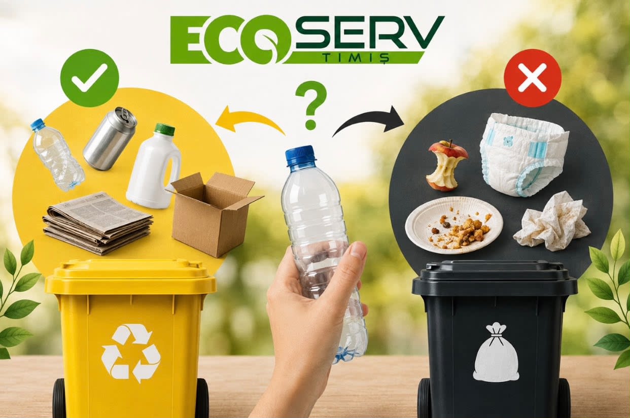 Coșuri de reciclare galben și negru în curte de casă