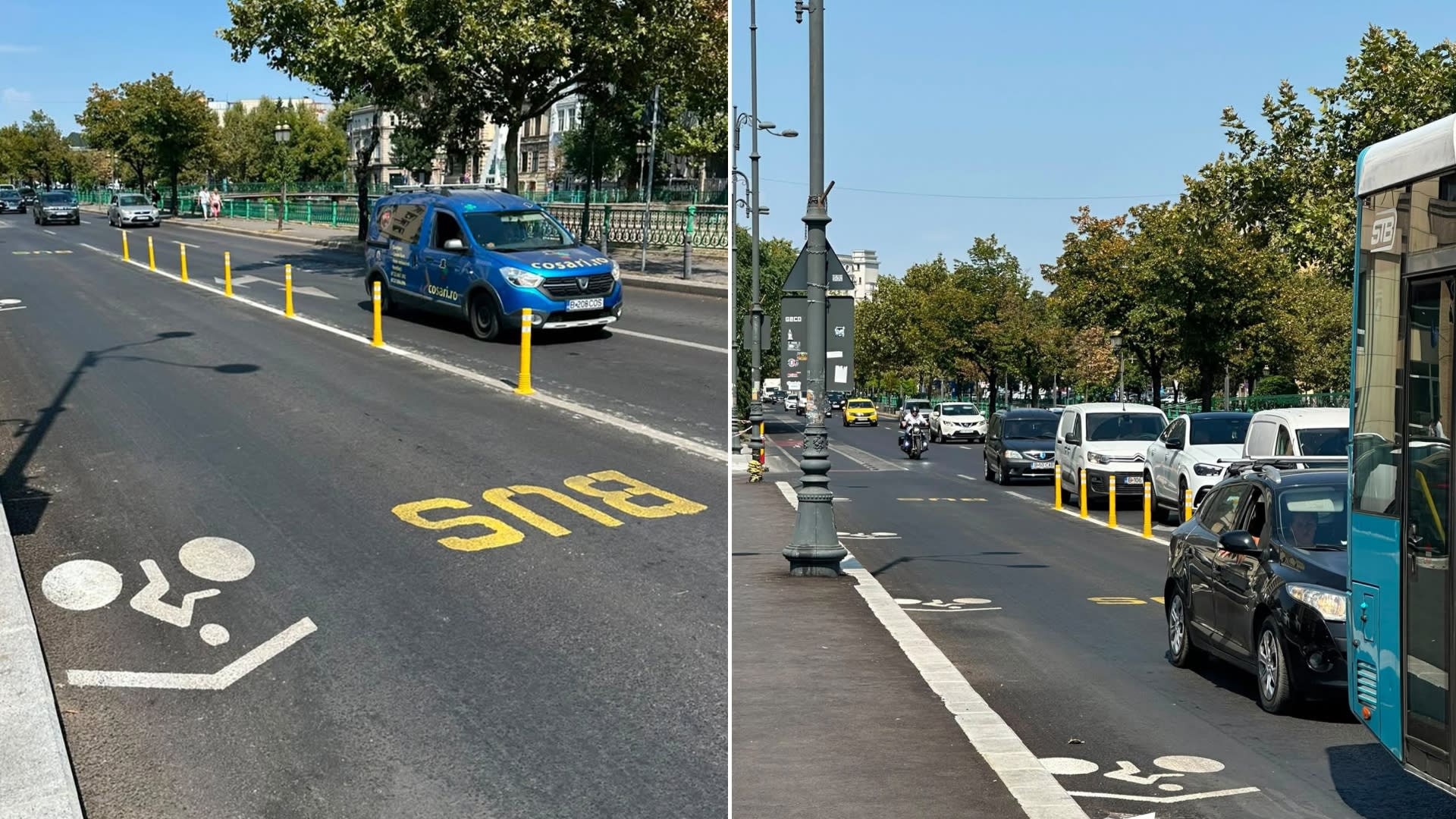 Marcaje pentru biciclete pe banda dedicată autobuzelor în București Marcaje pentru biciclete pe banda dedicată autobuzelor în București