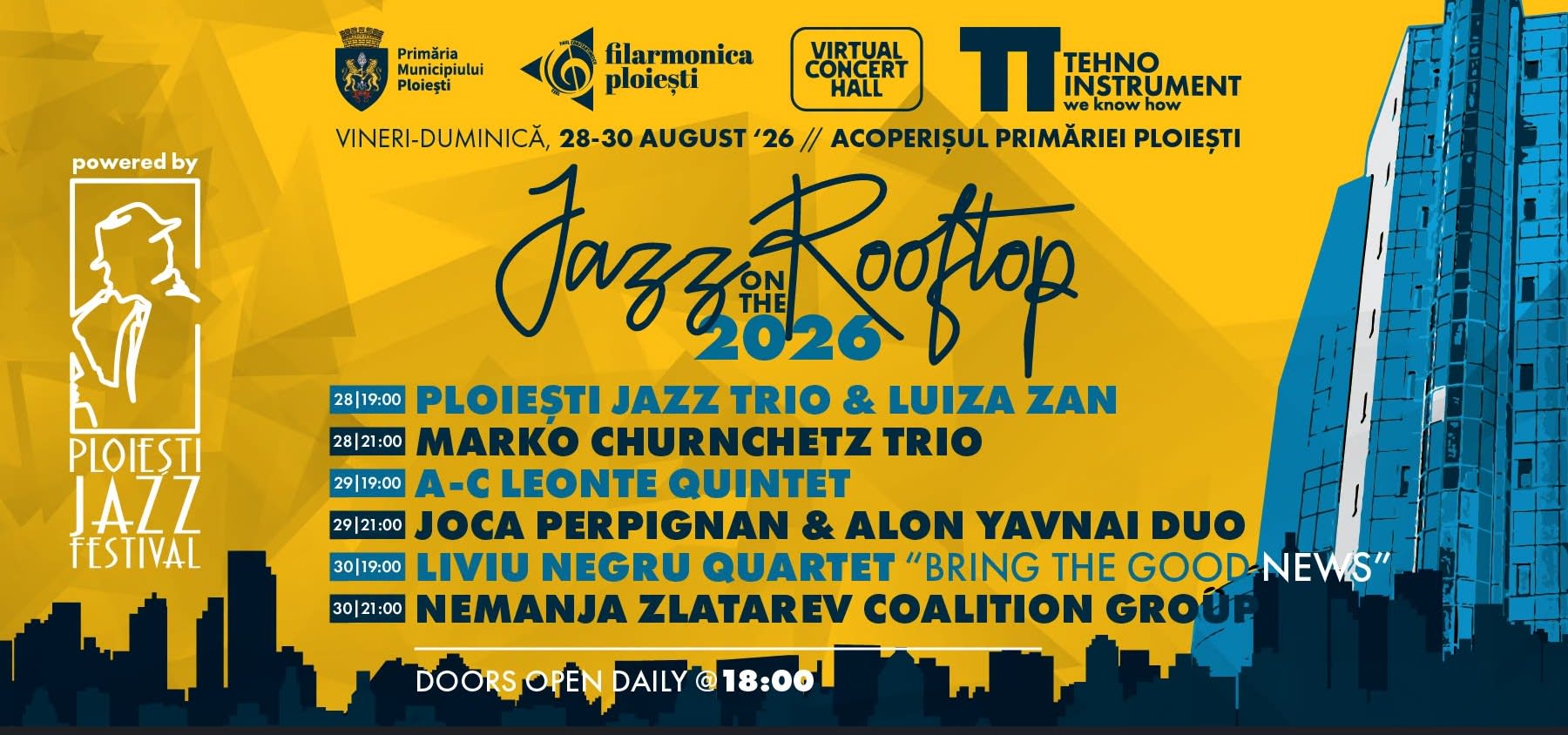 Jazz pe acoperișul Primăriei Ploiești: trei seri de concerte la final de vară