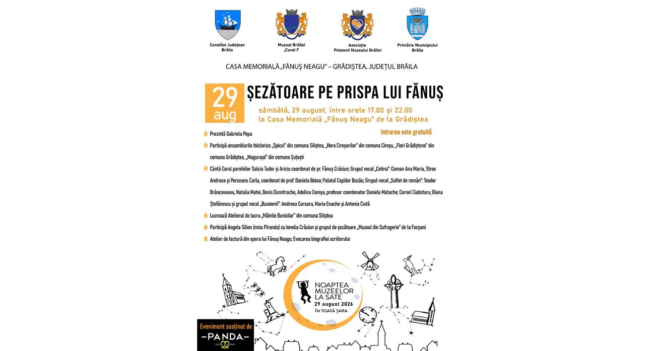 Noaptea Muzeelor la Sate: „Șezătoare pe prispa lui Fănuș” la Grădiștea