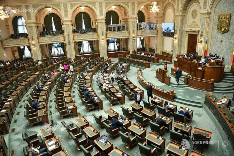 Senatorii în plenul Senatului în timpul reexaminării legii pentru ursi Senatorii în plenul Senatului în timpul reexaminării legii pentru ursi