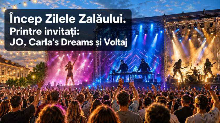 Scene din Zalău cu artiști și public în aer liber Scene din Zalău cu artiști și public în aer liber