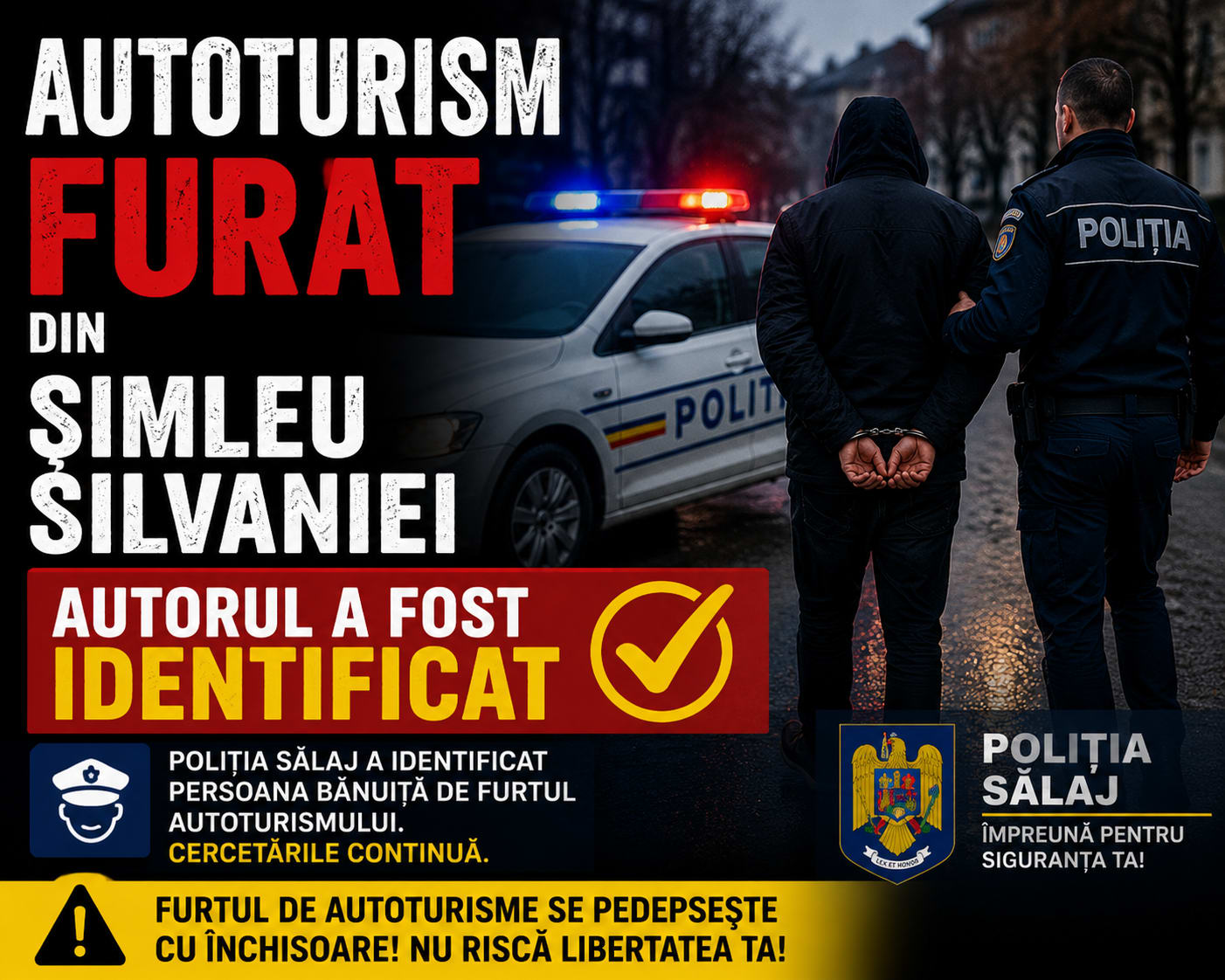 Polițiști din Sălaj reținând un suspect pentru furt de autoturism Polițiști din Sălaj reținând un suspect pentru furt de autoturism