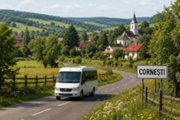 Autobuz în stație nouă în Cornești, transport public Autobuz în stație nouă în Cornești, transport public