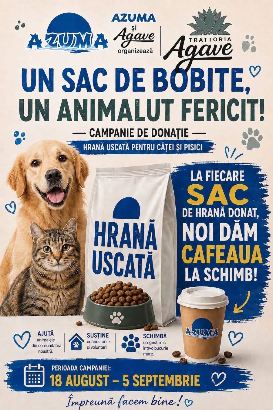 Donare hrană uscată pentru animale la Azuma Beach și Trattoria Agave
