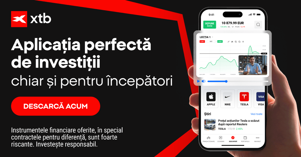 Ecran telefon cu aplicația XTB și grafice financiare Ecran telefon cu aplicația XTB și grafice financiare