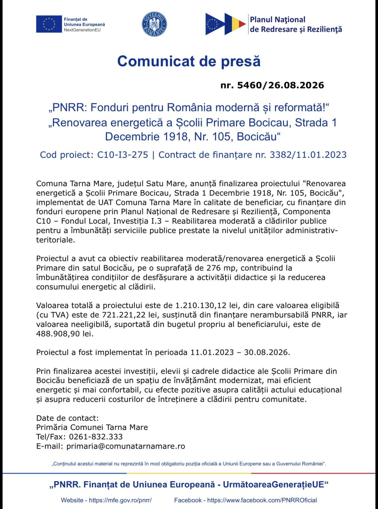 Clădire modernizată a școlii din Bocicău, Satu Mare Clădire modernizată a școlii din Bocicău, Satu Mare