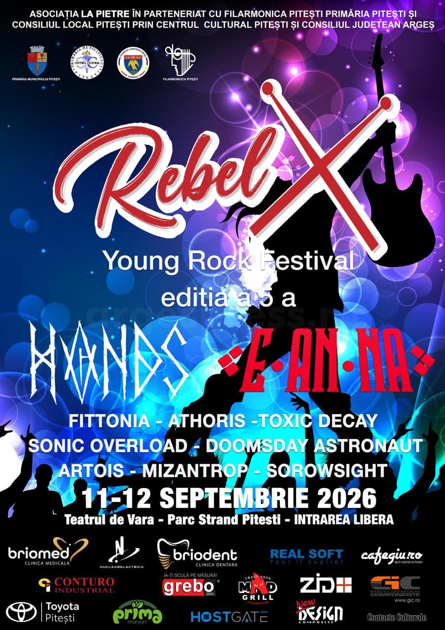 RebelX Young Rock Festival 2026, la Pitești: două zile de concerte și zece trupe pe scena Teatrului de Vară din Parcul Ștrand