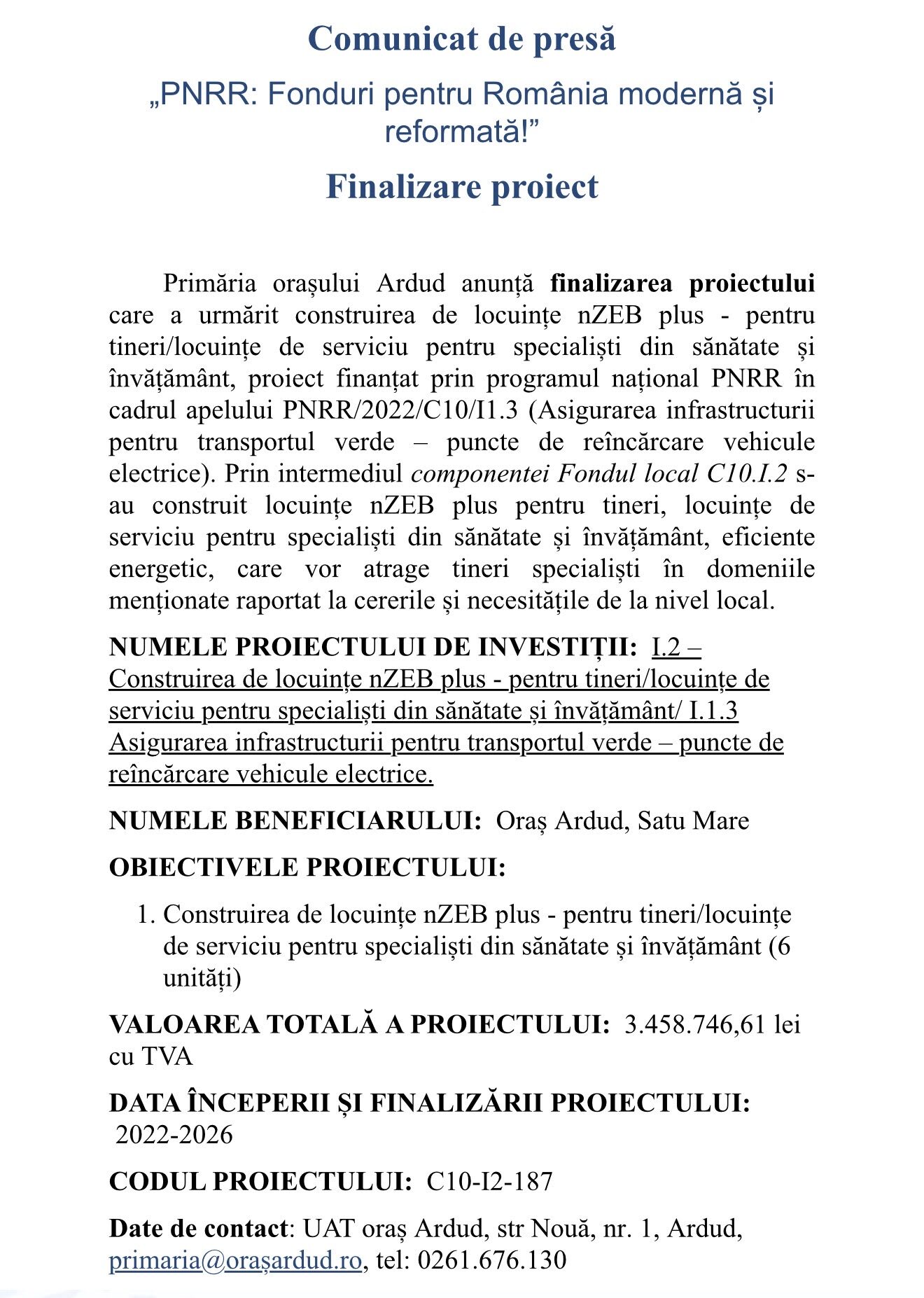 Șase locuințe moderne pentru tineri și specialiști, finalizate la Ardud printr-un proiect de 3,4 milioane de lei