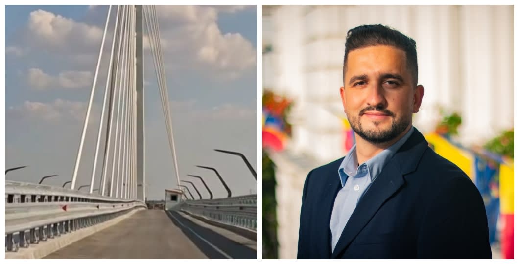 Trotuar crăpat și deformări pe podul hobanat din Arad Trotuar crăpat și deformări pe podul hobanat din Arad