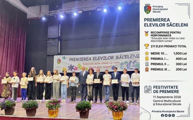 Elevi din Săcele primind diplome și premii financiare Elevi din Săcele primind diplome și premii financiare