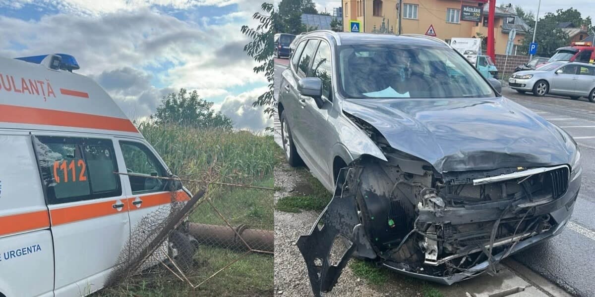 Ambulanță în misiune și mașină Volvo implicate în accident la Ipotești Ambulanță în misiune și mașină Volvo implicate în accident la Ipotești