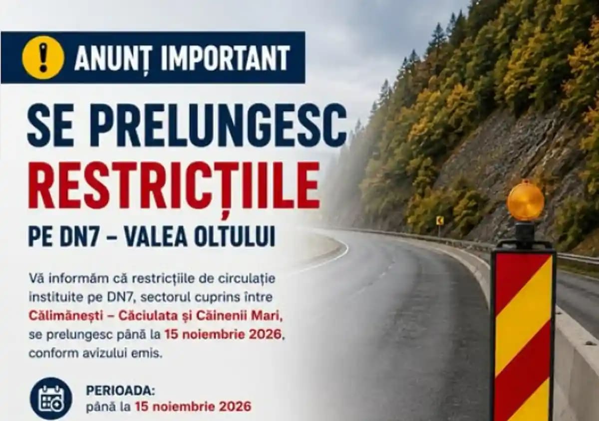 Restricții pe Valea Oltului până la 15 noiembrie 2026: Se montează plase de siguranță pentru stabilizarea versanților