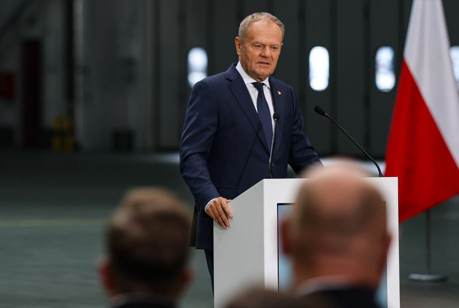 Premierul polonez Donald Tusk susține o conferință de presă în Łódź, Polonia