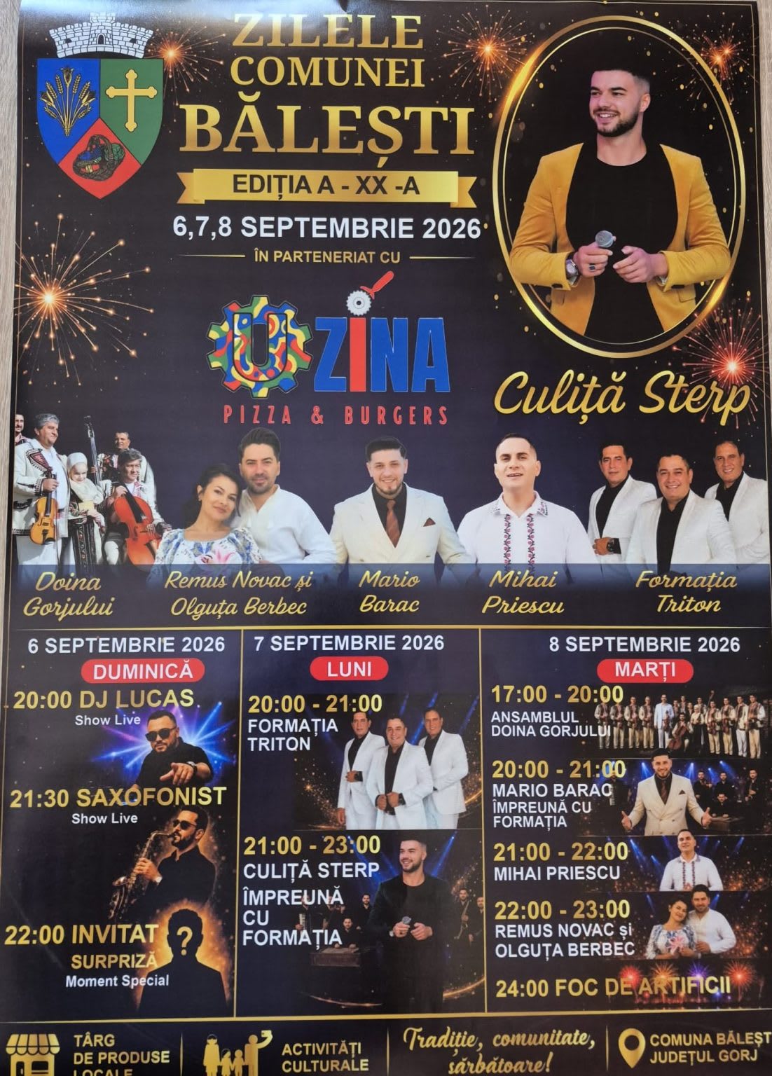 Spectacol tradițional și concerte la Bălești în septembrie 2026 Spectacol tradițional și concerte la Bălești în septembrie 2026