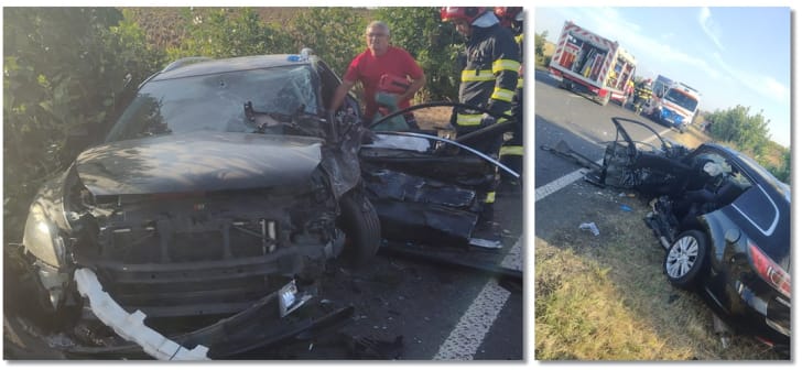 Echipaj de descarcerare intervenind la accident rutier în Timiș