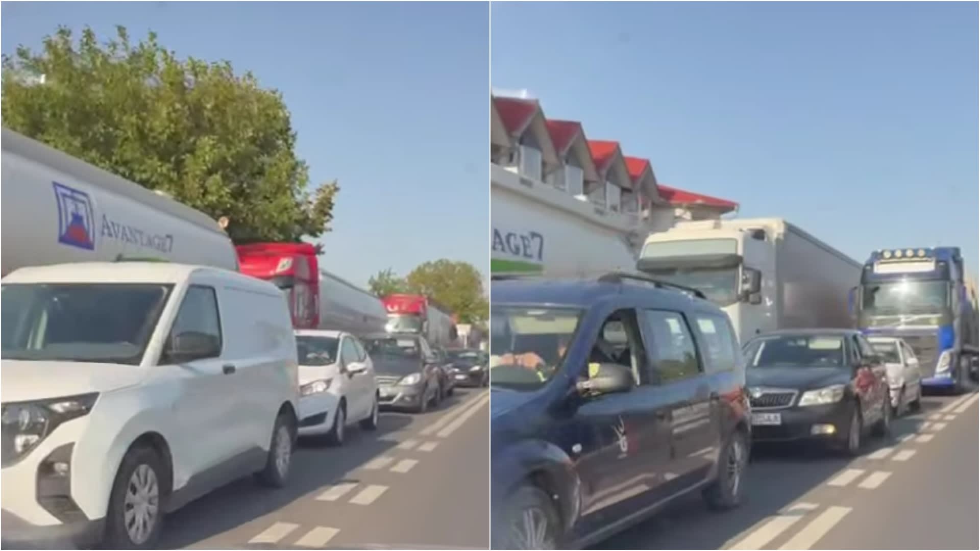 Mașini în coadă la ieșirea de pe autostradă A7 în zona Bacău Mașini în coadă la ieșirea de pe autostradă A7 în zona Bacău