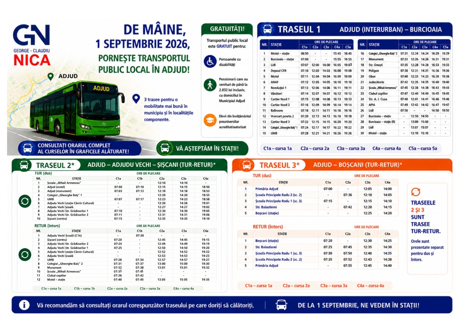 Transportul public revine în Adjud după aproape 40 de ani cu trei trasee conectând satele