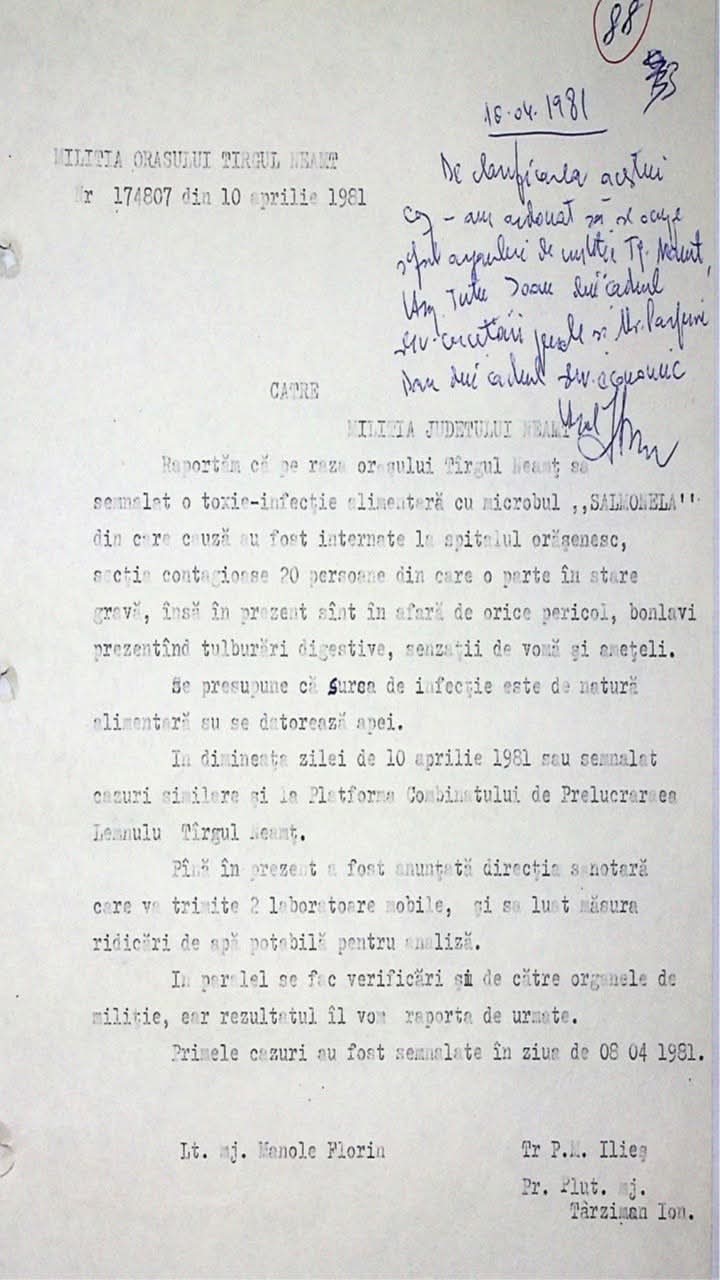 Documente arhivă despre epidemia de dizenterie din 1981 la Târgu-Neamț Documente arhivă despre epidemia de dizenterie din 1981 la Târgu-Neamț