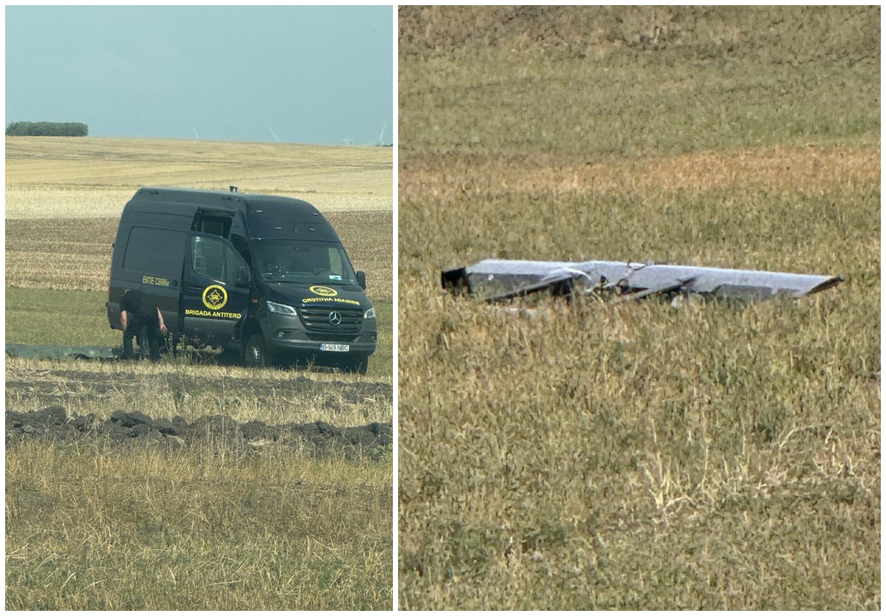 O dronă avariată a fost descoperită pe un câmp din Vaslui, sesizată SRI