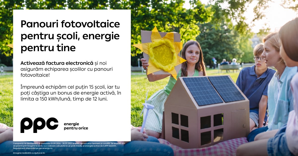 PPC Energie a lansat campania „Panouri fotovoltaice pentru școli, energie pentru tine”