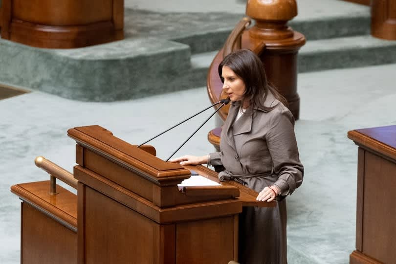 Senator Gabriela Horga la o conferință de presă