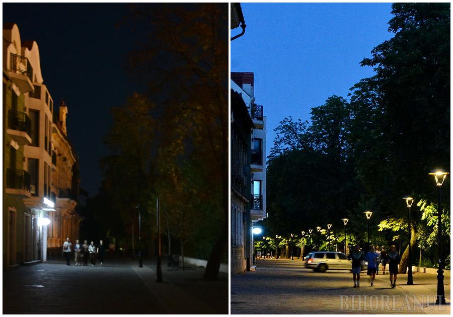 Iluminat public în Oradea, stradă luminată noaptea Iluminat public în Oradea, stradă luminată noaptea